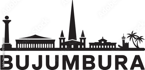 Bujumbura burundi cityscape silhouette famous landmarks travel tourism architecture monument urban view design drawing.