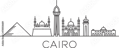 Cairo egypt cityscape line art famous landmarks travel silhouette outline vector illustration architectural profile view