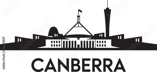 Canberra australia city skyline silhouette with famous landmarks travel vector illustration cityscape art