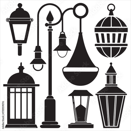lamp icons set black vector