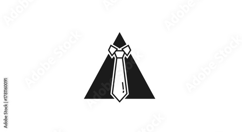 Black and white logo featuring a tie inside a triangle, representing business.