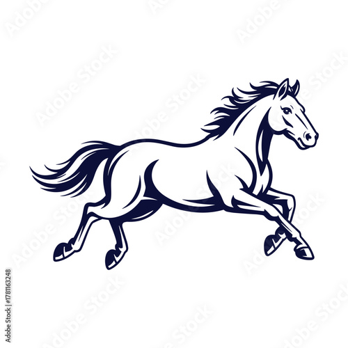 Stylized galloping horse mascot vector illustration on a clean white background