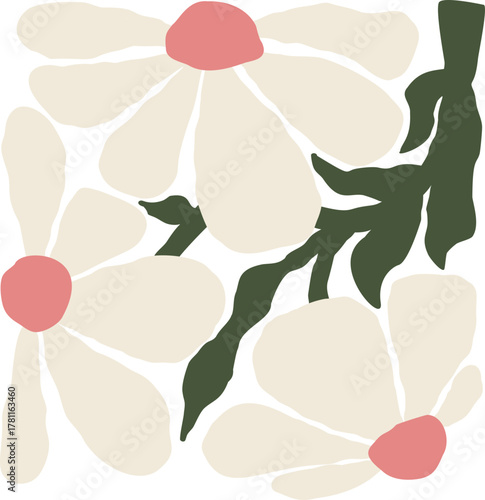 Matisse curves aesthetic. Groovy Abstract Flower art. Organic Floral Hand Drawn