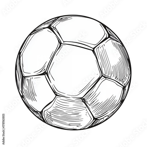 Classic Black and White Sketch of a Soccer Ball on a White Background