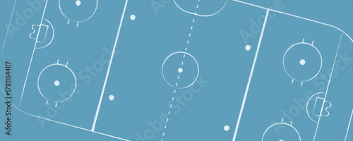 Top view of hockey ice rink with markings, flat vector illustration