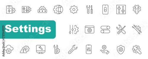 Settings icons. Outline symbols collection. Premium vector line icons set
