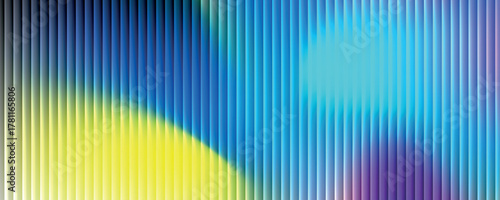 Ripple glass distortion background. Abstract fractal effect ribbed glass texture with vibrant gradients smooth fluted vertical lines. Reeded Bold dynamic design blending futuristic tones vector bg.