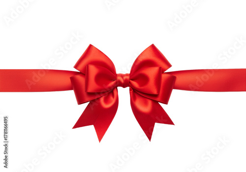 Red Satin Bow on Ribbon – Elegant, Festive Symbol of Gift-Giving and Celebration