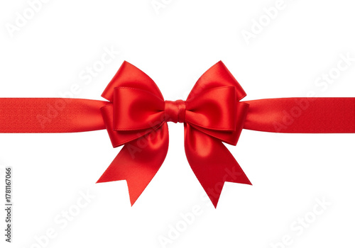 Red Satin Bow on Ribbon – Elegant, Festive Symbol of Gift-Giving and Celebration