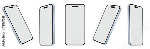 smartphone mockup white screen. mobile phone vector Isolated on White Background. phone different angles views. Vector illustration