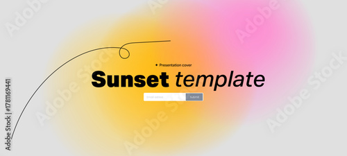A blur and scribble line with blurred sun with a gradient template for a yellow sunset background and aesthetic summer light design.