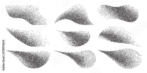 Isolated Stain Elements Set Gradient Background. Random grain blobs with spray texture for art bg..