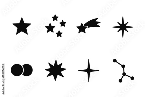 Silhouette star and celestial icons set for cosmic designs