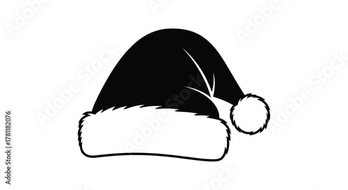 Classic santa claus hat with white fur trim and pom pom silhouette