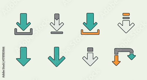 Collection of various download icons with different styles and colors, perfect for web design.