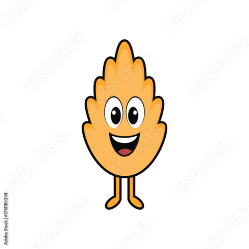 Paddy Sheaf Mascot Smiling Happily Flat Cartoon Vector Illustration