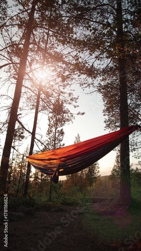 A hammock in the forest invites you to relax and unwind