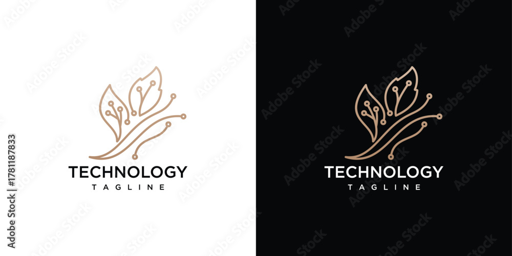 Fototapeta premium leaf technology inspirational logo design. digital creative leaf idea icon.