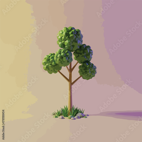Stylized lowpoly tree with green foliage
