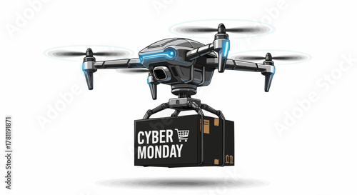 A drone delivers a package during Cyber Monday sales