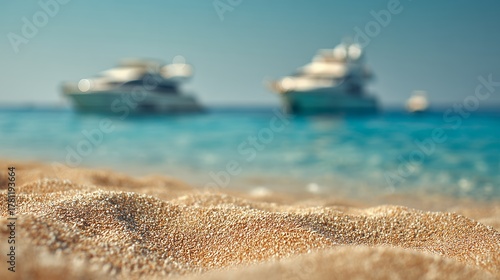 Fototapeta Naklejka Na Ścianę i Meble -  sandy beach leading to turquoise water and yachts