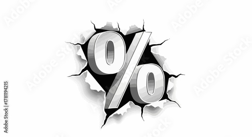 A percentage symbol breaking through the surface. This image showcases a concept of breaking through, discounts, savings or important value