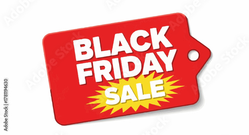 Black Friday sale sign. A vivid red sale tag with the words Black Friday Sale in bold white letters, ideal for advertising