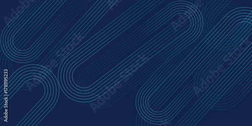 Abstract Dark blue background with glowing circle geometric lines. Modern shiny blue lines patter