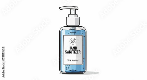 A hand sanitizer bottle on a clean background, ready for use, emphasizing hygiene and cleanliness.