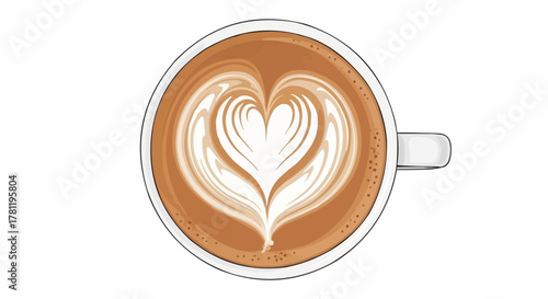 Close up of a latte coffee with heart shape art on it