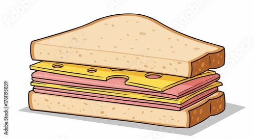 Delicious sandwich with cheese and ham layers. A mouthwatering sandwich on a soft bread ready to be enjoyed