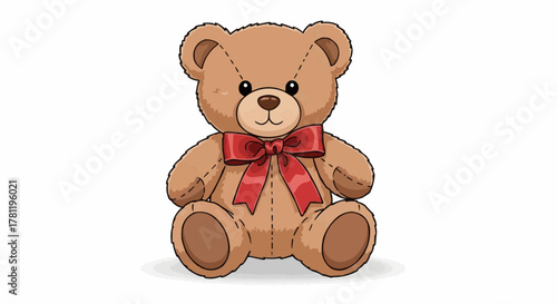 A cute teddy bear with a red bow