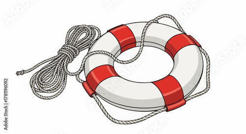 A Lifebuoy with a rope isolated, with a red and white design, essential for water safety