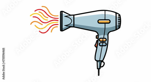 A hair dryer isolated with its hot air. The illustration of the tool looks very clean and neat, ready for use