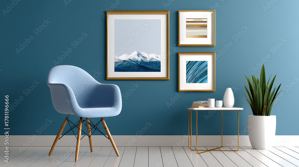 Fototapeta premium Creative contemporary workspace interior with artistic lighting modern design office space minimalist environment aesthetic view