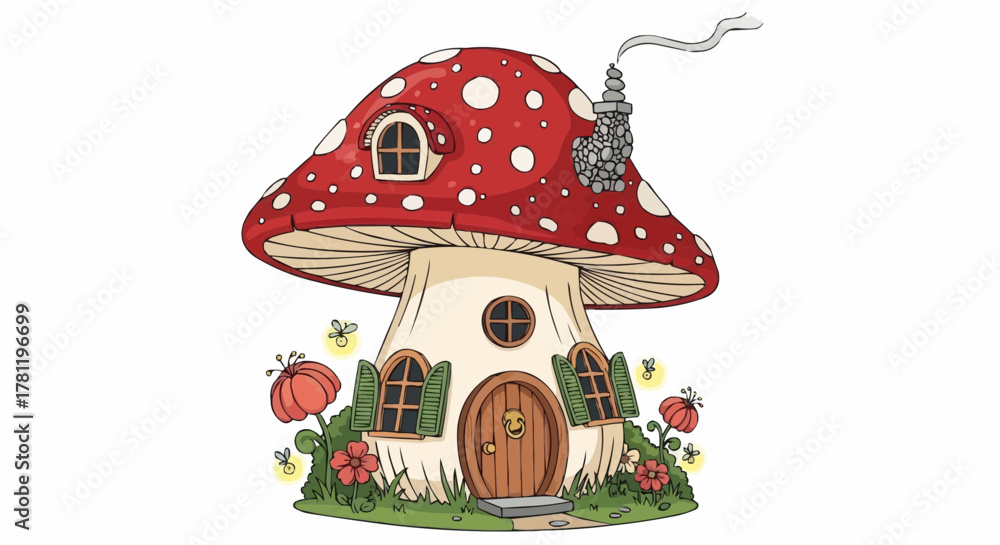 Naklejka premium Fantasy mushroom house illustration.