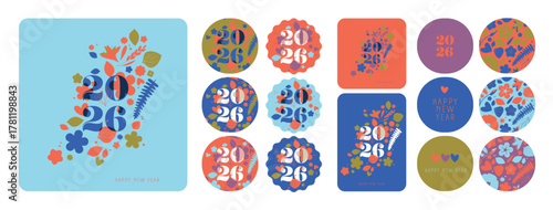 Illustration vectorielle voeux 2026. Composition florale élégante entourant les chiffres. Style délicat, poétique, esthétique et raffiné. Idéal cartes de voeux, réseaux sociaux, papeterie agenda