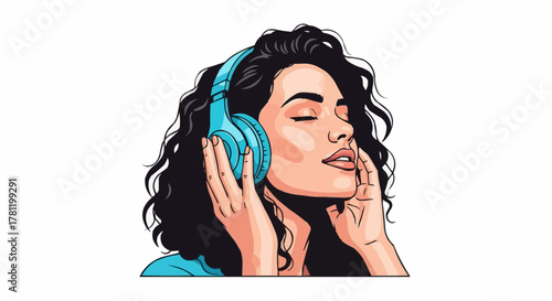 Young woman listening music with eyes closed.