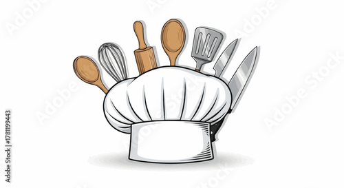chef hat with kitchen utensils.
