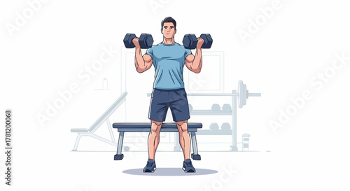Man working out with dumbbells.