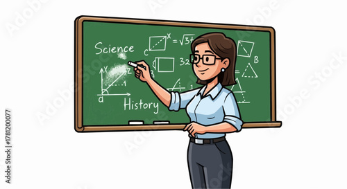 Female teacher teaching on the chalkboard 
