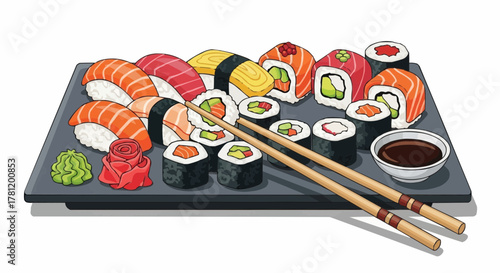 Sushi plate with variety types