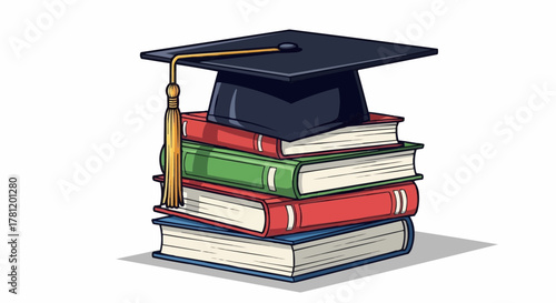 A stack of books with graduation cap