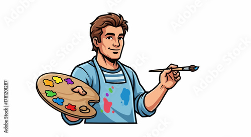 Artist painting with a brush and palette