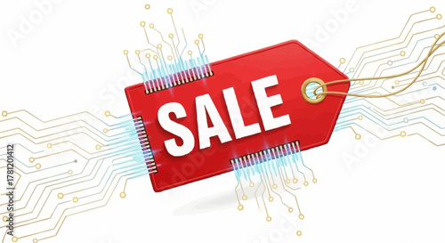 Sale tag with circuit board background