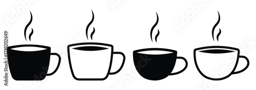 set of black vector various Coffee Mug Silhouette Design . Coffee Mug Silhouette 