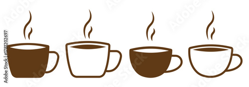 Coffee and Tea Cup Icons. Minimal Line Style, Barista Drink Vector Set. Coffee icon line design.