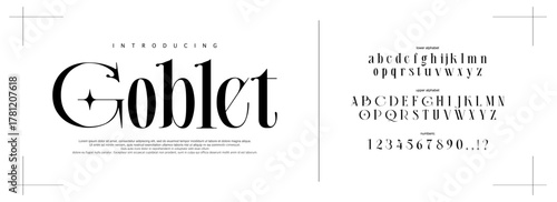 Goblet font. Elegant Font Uppercase Lowercase and Number. Classic Lettering Minimal Fashion Designs. Typography fonts decorative vintage concept. vector illustration europe palace kingdom era