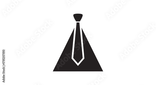 A minimalist black triangle with a white tie and knot, symbolizing business or formal attire.