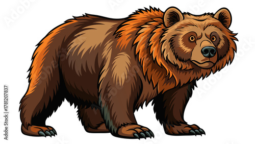 A stylized depiction of a brown bear with a thick mane, presented isolated on a for versatile use